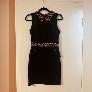 Black and leopard print mini dress with collar